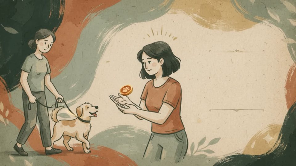 Two caregivers exchanging a paw-shaped Care Credit